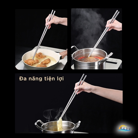 Đũa Nấu Ăn Inox 304 Cao Cấp Dài 36cm, Chống Trượt 360 Độ, Kháng Khuẩn, Không Thấm Nước, An Toàn Cho Sức Khỏe SSGP