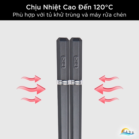 Đũa Ăn Cơm Kiểu Nhật Bản Cao Cấp HADU - Màu Đen Sang Trọng, Viền Kim Loại "King Of Ring", Chống Mốc, Chịu Nhiệt 120°C