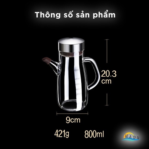 Bình Rót Dầu Ăn Thủy Tinh Borosilicate SSGP 800ml, Vòi Chống Rò Rỉ, Nắp Inox 304, Đạt Chất Lượng LFGB Đức
