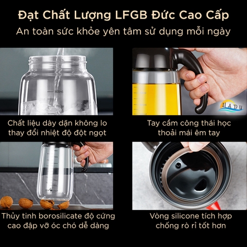 Bình Đựng Dầu Ăn Nước Mắm Thủy Tinh Đa Năng Có Vòi Cao Cấp 800ml Đạt Chất Lượng LFGB Đức SSGP