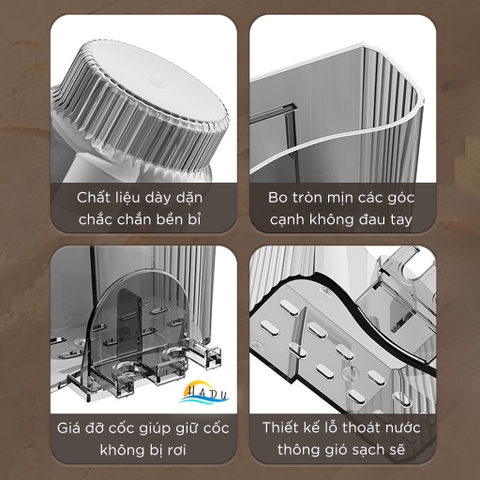 Kệ Đựng Bàn Chải Kem Đánh Răng CCKO Treo Tường, Giá Treo Cốc Úp Ngược Chống Bụi, Nhựa PET Cao Cấp