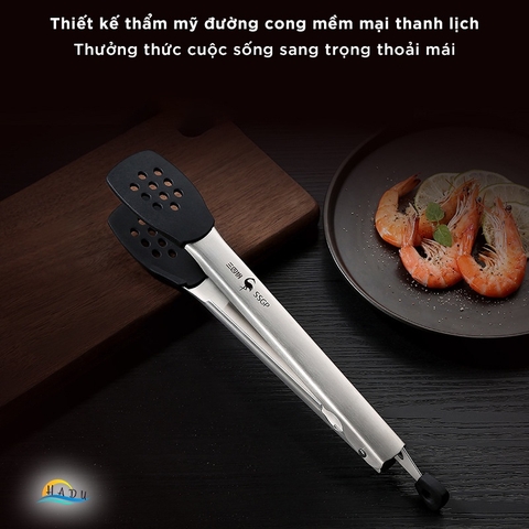 Kẹp Gắp Thức Ăn Inox 304 SSGP, Đầu Bọc Silicone, Không Trầy Xước Nồi, Dài 29.5cm, Đạt Chất Lượng LFGB Đức