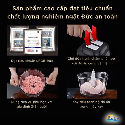 Máy Xay Thịt Cầm Tay Inox 304 Cao Cấp – Dung Tích 2L, Công Suất 400W, Lưỡi Dao Sắc Bén, An Toàn Sức Khỏe SSGP