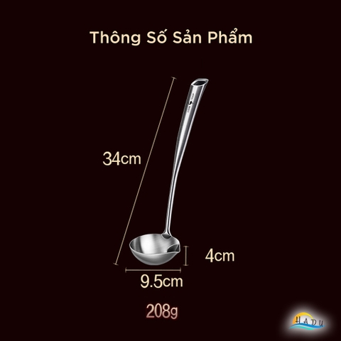 Muôi Lọc Dầu Tách Mỡ Inox 304 SSGP, Tay Cầm Chống Nóng, Dài 34cm, Đạt Chất Lượng LFGB Đức