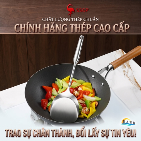 Xẻng Sạn Xào Chiên Lật Inox 316L Cao Cấp Cán Dài 43cm Bo Tròn An Toàn Đạt Chất Lượng LFGB Đức SSGP