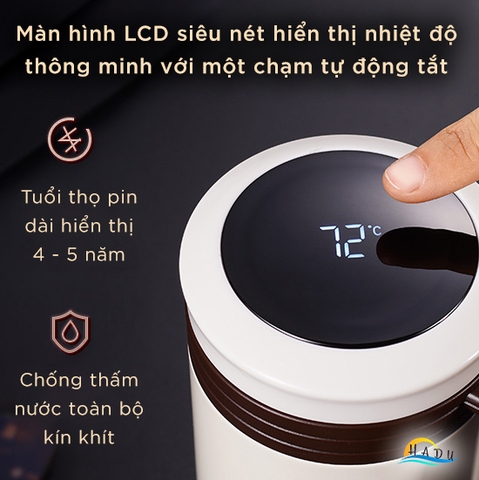 Ly giữ nhiệt có quai nắp đậy không cần vặn inox 316 cấp thực phẩm, cốc giữ nhiệt coffee 7 lớp tích hợp pha trà SSGP