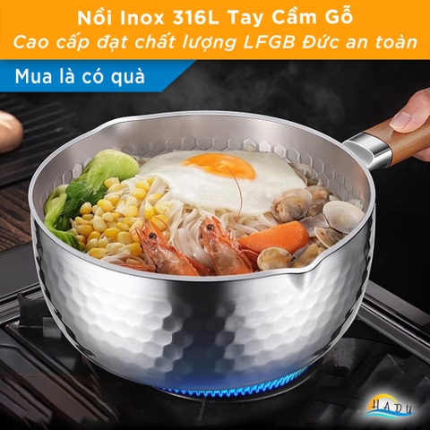 Nồi Inox 316L Bếp Từ SSGP 22cm (3L) Tay Cầm Gỗ Sồi, 5 Lớp, Đạt Chất Lượng LFGB Đức