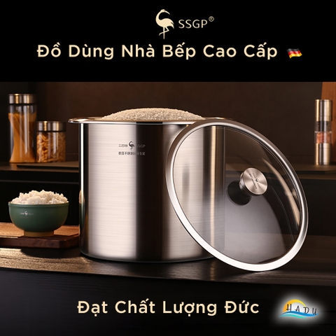 Thùng Đựng Gạo 10kg Thông Minh Inox 304 Nắp Kính Cao Cấp Đạt Chất Lượng Đức SSGP