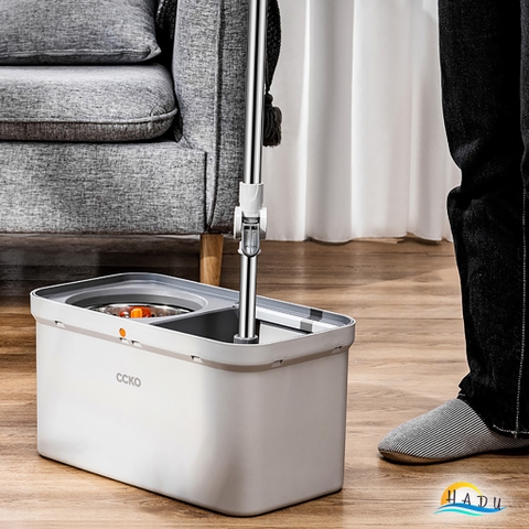 Bộ Lau Nhà Xoay 360° CCKO, Tự Giặt và Vắt Thông Minh, Kèm 2 Bông Lau Microfiber