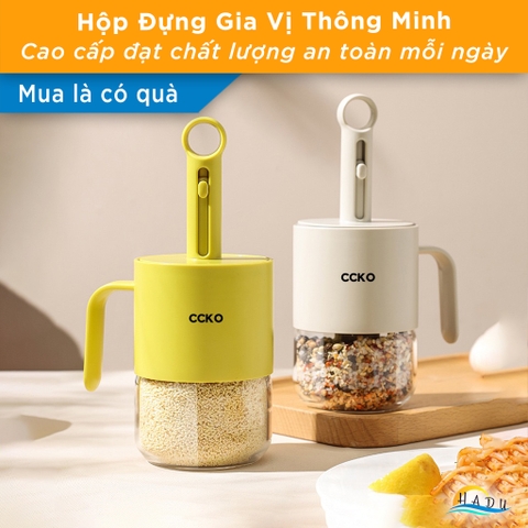 Lọ Đựng Gia Vị Thủy Tinh CCKO Cao Cấp, Thìa Thông Minh Tự Động Co Duỗi, Có Gạt Định Lượng, Chống Ẩm