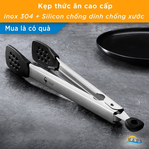 Kẹp Gắp Thức Ăn Inox 304 SSGP, Đầu Bọc Silicone, Không Trầy Xước Nồi, Dài 29.5cm, Đạt Chất Lượng LFGB Đức