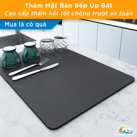Thảm Úp Chén Dĩa Diatomite HADU, Siêu Thấm Hút, Khô Nhanh, Chống Trượt, 40x50cm, Màu Xám