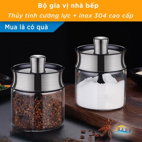 Bộ Đựng Gia Vị Thủy Tinh Borosilicat Cao Cấp – Nắp Inox 304, Kín Khít, Dễ Dàng Vệ Sinh, Thiết Kế Hiện Đại SSGP