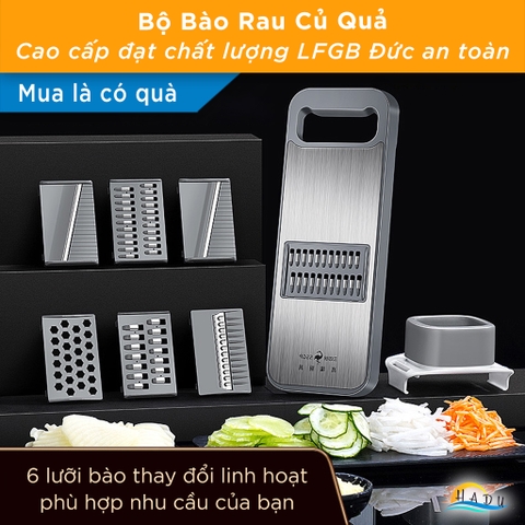 Bộ Nạo Rau Củ Đa Năng SSGP 6 Lưỡi Dao Inox, Kèm Dụng Cụ Bảo Vệ Tay, An Toàn, Đạt Chất Lượng LFGB Đức