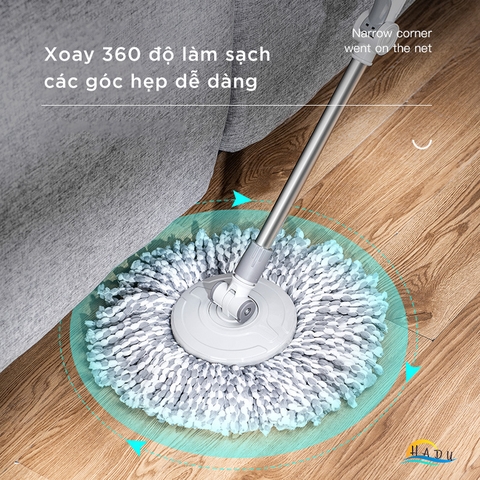 Bộ Lau Nhà Xoay 360° CCKO, Tự Giặt và Vắt Thông Minh, Kèm 2 Bông Lau Microfiber