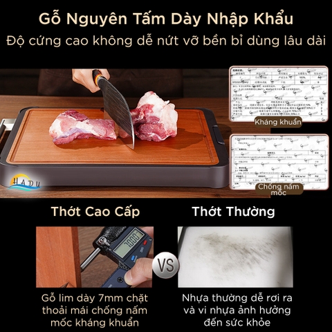 Thớt 2 Mặt SSGP Inox 316 và Gỗ Lim Kháng Khuẩn, 29x41x3cm, 32x45x3cm Đạt Chất Lượng LFGB Đức