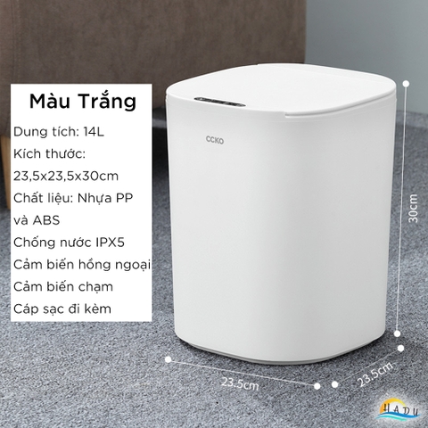 Thùng Rác Cảm Ứng Tự Động CCKO 14L, Chống Nước IPX5, Nắp Kín Ngăn Mùi, Nhiều Màu