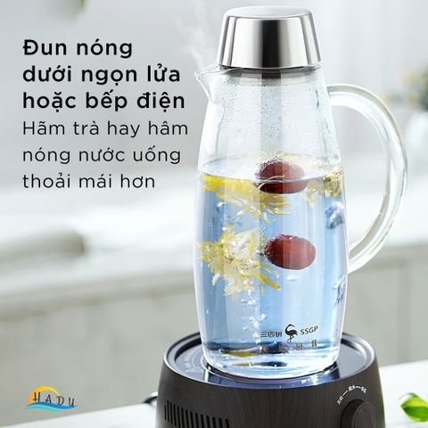 Bình Thủy Tinh Chịu Nhiệt SSGP 2L, Đun Được Trên Bếp Ga & Bếp Điện, Borosilicate, Nắp Inox 304, Đạt Chất Lượng LFGB Đức