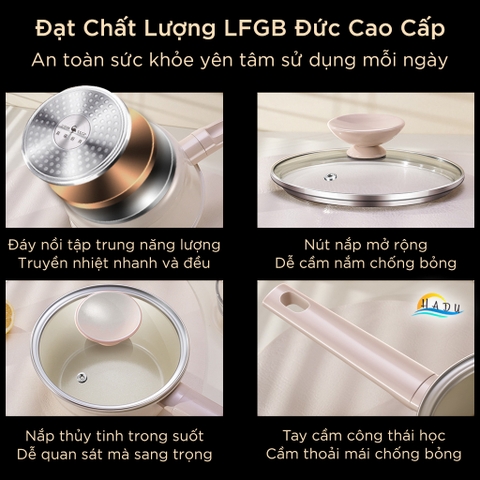 Nồi Chống Dính Gốm Cao Cấp 16cm – Không PFOA, Dẫn Nhiệt Đều, Nắp Thủy Tinh Trong Suốt, Dung Tích 1290ml SSGP