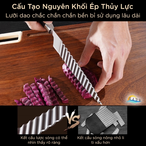 Dao Lượn Sóng Inox 304 Cao Cấp – Lưỡi Sắc Bén, Tay Cầm Gỗ, Cắt Rau Củ Trái Cây Đẹp Mắt, Đạt Chuẩn LFGB Đức SSGP