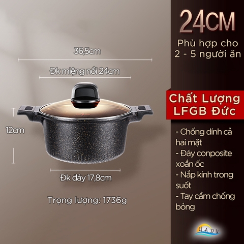 Nồi Chống Dính Bếp Từ Vân Đá Có Nắp 20cm 24cm Cao Cấp Đạt Chất Lượng LFGB Đức SSGP