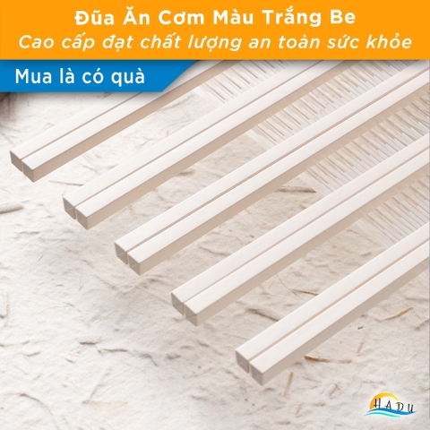 Đũa Ăn Cơm Kháng Khuẩn HADU Màu Trắng Be, Đũa Sợi Thủy Tinh Chống Mốc, Đầu Nhám Chống Trượt, Chịu Nhiệt 120°C