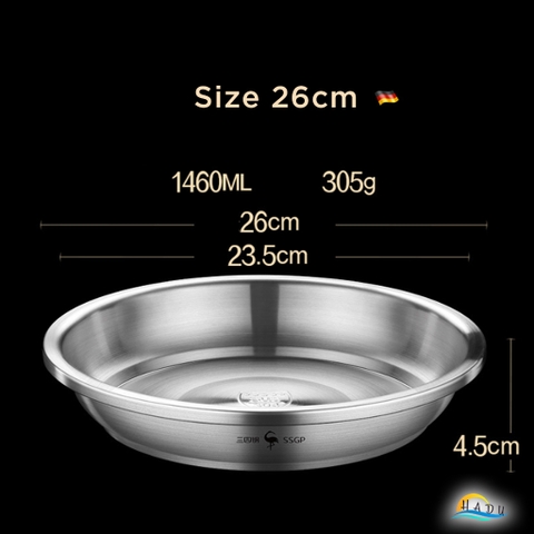 Đĩa Inox 304 Sâu Lòng SSGP, Chống Trầy, Xếp Chồng Gọn, Nhiều Size, Đạt Chất Lượng LFGB Đức