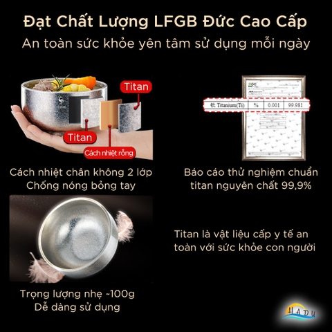 Bát Titan Cách Nhiệt 2 Lớp SSGP, Nguyên Chất, Siêu Nhẹ 100g, 11.5cm, Đạt Chất Lượng LFGB Đức