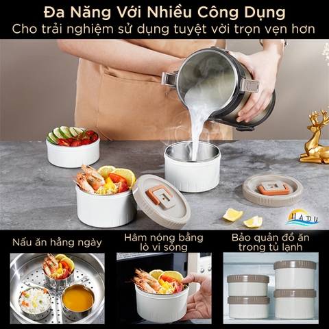 Hộp Cơm Giữ Nhiệt Inox 316L SSGP 2.3L, Giữ Nóng 12 Giờ, Nhiều Ngăn, Đạt Chất Lượng LFGB Đức