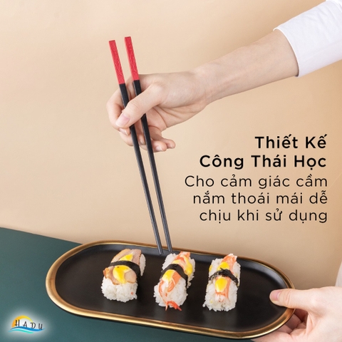 Bộ 5 Đôi Đũa Sợi Thủy Tinh HADU Họa Tiết Song Ngư, Chống Trơn, Chịu Nhiệt, 24.3cm, Đuôi 5 Màu