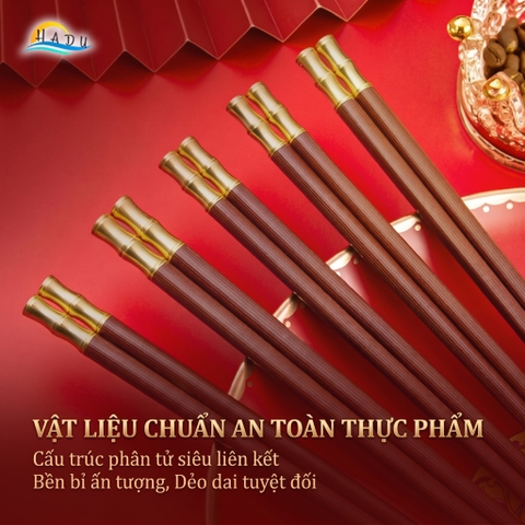 Đũa Gỗ Ăn Cơm Cao Cấp Khảm Tre Vàng Sang Trọng Chống Trượt Chịu Nhiệt Không Ẩm Mốc An Toàn HADU