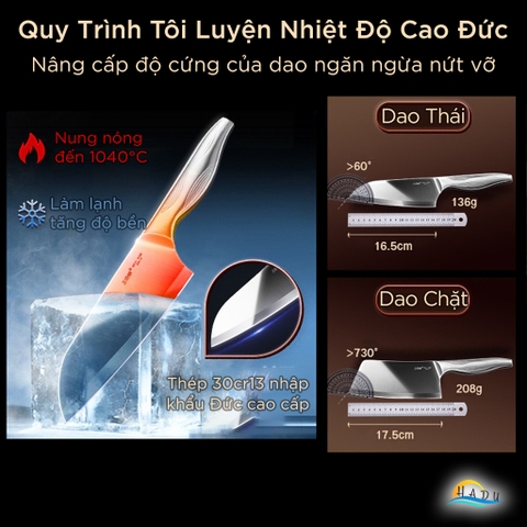 Dao Thái Thịt SSGP Thép 30Cr13, Siêu Sắc, Đạt Chất Lượng LFGB Đức