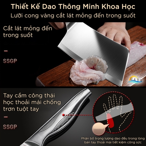 Dao Thái Thịt SSGP Thép 30Cr13, Siêu Sắc, Đạt Chất Lượng LFGB Đức