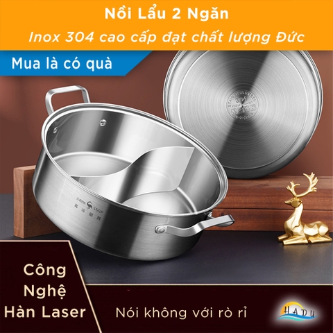 Nồi Lẩu 2 Ngăn Dùng Được Bếp Từ Đa Năng Inox 304 Cao Cấp 28cm 30cm Đạt Chất Lượng Đức SSGP