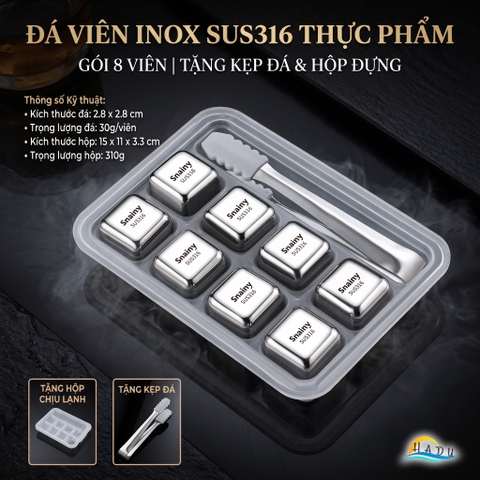 Đá Lạnh Vĩnh Cửu Inox 316 Cao Cấp Kháng Khuẩn Không Tan Làm Loãng Vị Đồ Uống Snainy