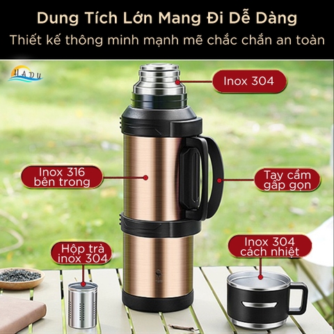 Phích Nước Giữ Nhiệt Inox 316L SSGP 3L, Giữ Nóng 60 Giờ, Tay Cầm Gấp Gọn, Kèm Lõi Trà, Đạt Chất Lượng LFGB Đức