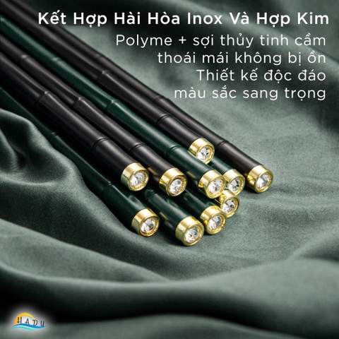 Bộ 10 Đôi Đũa Inox 304 HADU, Tay Cầm Chống Trượt, Kháng Khuẩn Ag+, Cách Nhiệt, 24.3cm