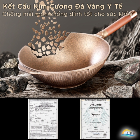 Chảo Chống Dính Sâu Lòng 32cm Bếp Từ Có Nắp Kim Cương Cao Cấp Đạt Chất Lượng LFGB Đức SSGP