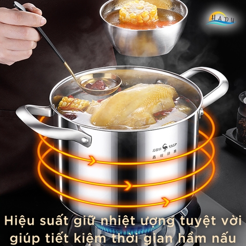 Nồi Lẩu Bếp Từ Inox 304 SSGP 5.4L, Đáy 3 Lớp, Nắp Kính Cường Lực, Chống Nóng, Đạt Chất Lượng LFGB Đức