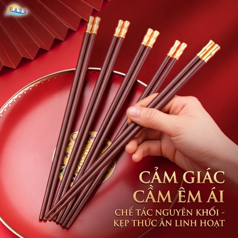 Đũa Gỗ Ăn Cơm Cao Cấp Khảm Tre Vàng Sang Trọng Chống Trượt Chịu Nhiệt Không Ẩm Mốc An Toàn HADU