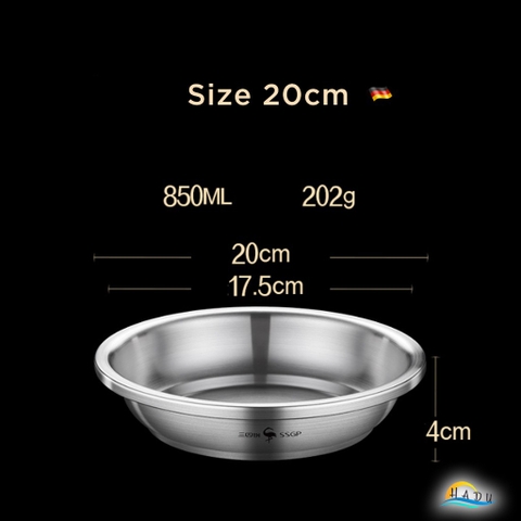 Đĩa Inox 304 Sâu Lòng SSGP, Chống Trầy, Xếp Chồng Gọn, Nhiều Size, Đạt Chất Lượng LFGB Đức