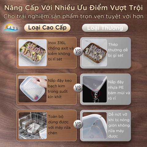 Hộp Đựng Thực Phẩm Inox 316L SSGP, Hộp Trữ Đông Tủ Lạnh Nắp Silicone Kín Khít, Dùng Lò Nướng, Đạt Chất Lượng LFGB Đức