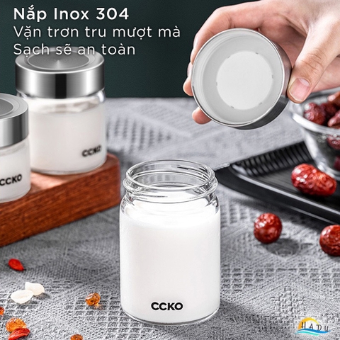 Hũ Chưng Yến Thủy Tinh Borosilicate CCKO, Nắp Inox 304 Kín Hơi, Chịu Nhiệt
