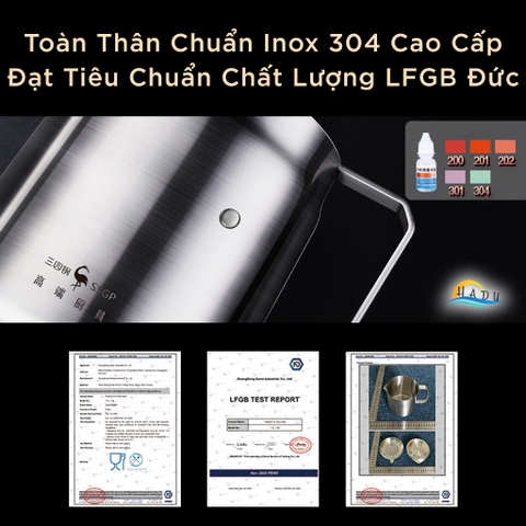 Bình Lọc Dầu Ăn Inox 304 SSGP, Kèm Lưới Lọc Mịn, Vòi Rót, Đạt Chất Lượng LFGB Đức