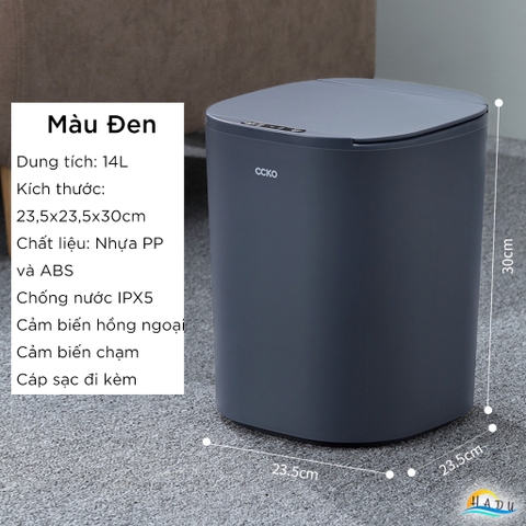 Thùng Rác Cảm Ứng Tự Động CCKO 14L, Chống Nước IPX5, Nắp Kín Ngăn Mùi, Nhiều Màu