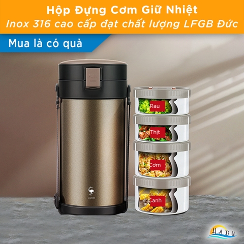Hộp Cơm Giữ Nhiệt Inox 316L SSGP 2.3L, Giữ Nóng 12 Giờ, Nhiều Ngăn, Đạt Chất Lượng LFGB Đức