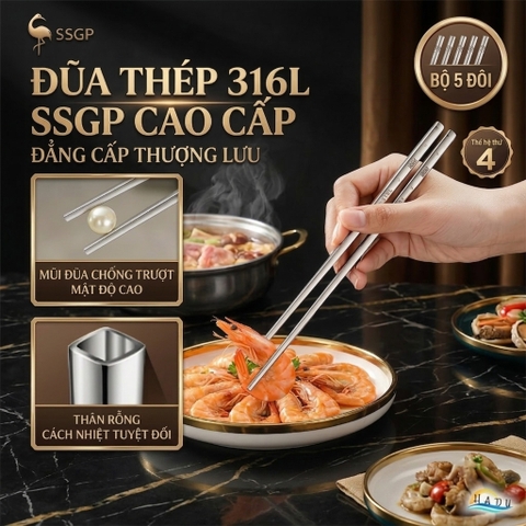 Đũa Ăn Cơm Inox 316L Cao Cấp Sang Trọng Kháng Khuẩn Chống Mốc Chống Trượt Cách Nhiệt SSGP