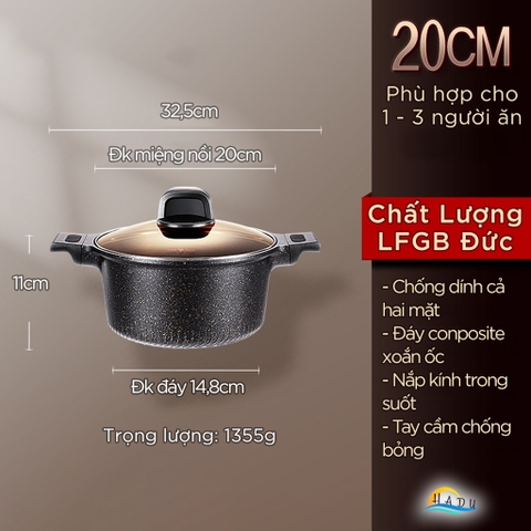 Nồi Chống Dính Bếp Từ Vân Đá Có Nắp 20cm 24cm Cao Cấp Đạt Chất Lượng LFGB Đức SSGP