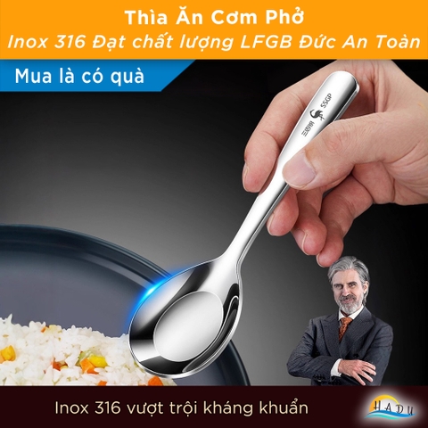Thìa Muỗng Inox 316 Cao Cấp SSGP, Thìa Muỗng Ăn Cơm Phở Kháng Khuẩn Đạt Chất Lượng LFGB Đức