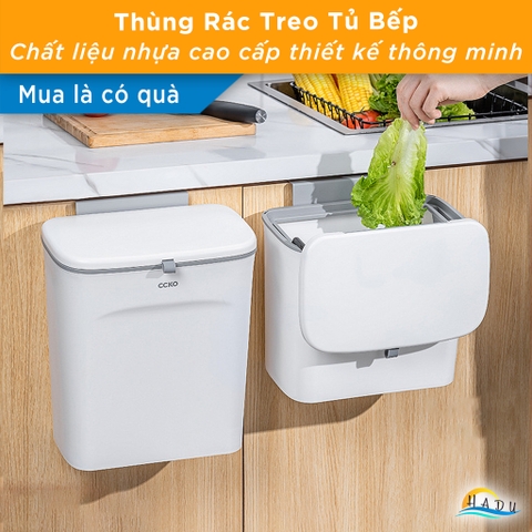 Thùng Rác Treo Tủ Bếp CCKO 7L 9L, Nắp Ngăn Mùi, 2 Chế Độ Mở (Trượt & Lật)